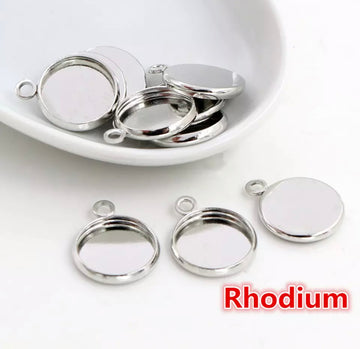 5pcs, 12mm Inner Setting,  High Quality Iron Material Pendant Cabochon - choose your colour